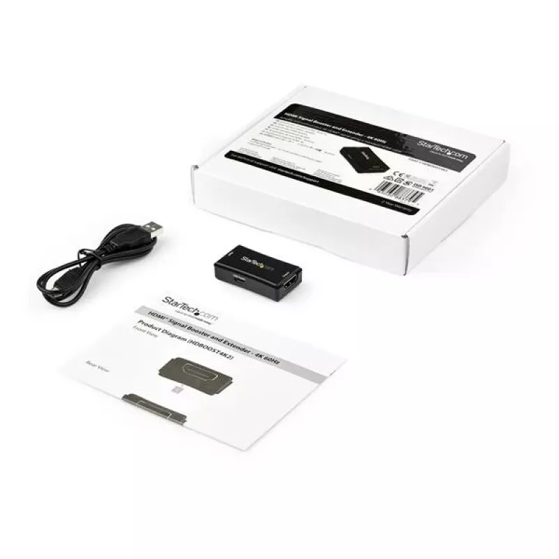 StarTech.com HDBOOST4K2 amplificador de señal HDMI / repetidor en línea, 4K 60 Hz, hasta 14 m, alimentado por USB, audio 7.1, YUV 4:4:4