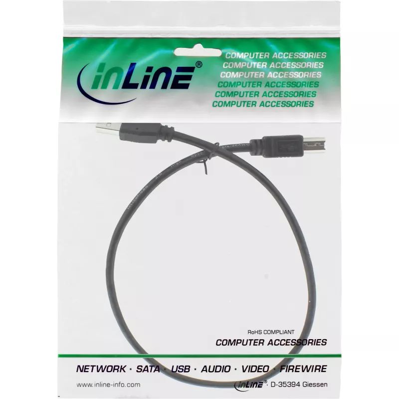 Cable USB 2.0 Type-A conector macho / conector B macho negro 0,5m InLine 34550X