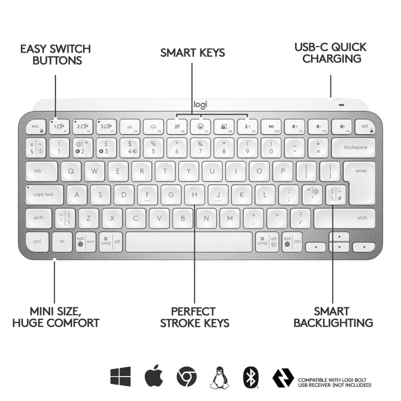 Logitech MX Keys Mini Teclado inalámbrico retroiluminado Mini QWERTY