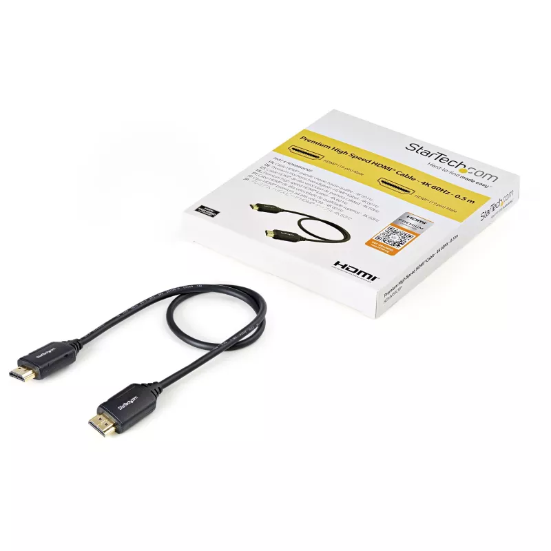 StarTech.com HDMM50CMP cable HDMI 2.0 Premium High Speed con Ethernet, 4K 60 Hz, HDR, HDMI (macho) a HDMI (macho), 0,5 m, negro