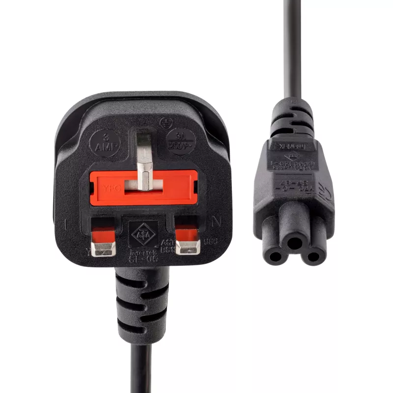 StarTech.com cable de alimentación para portátil UK de 3ft (1 m), BS 1363 a C5 (trébol), 2,5A 250V, 18AWG, cable de repuesto para portátil UK, cable de alimentación para impresora, cable de carga para portátil, cable de fuente de alimentación para portátil