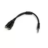 StarTech.com adaptador de auriculares para auriculares con conectores de auricular/micrófono separados – 3,5 mm de 4 polos a 2x 3,5 mm de 3 polos conector macho/hembra