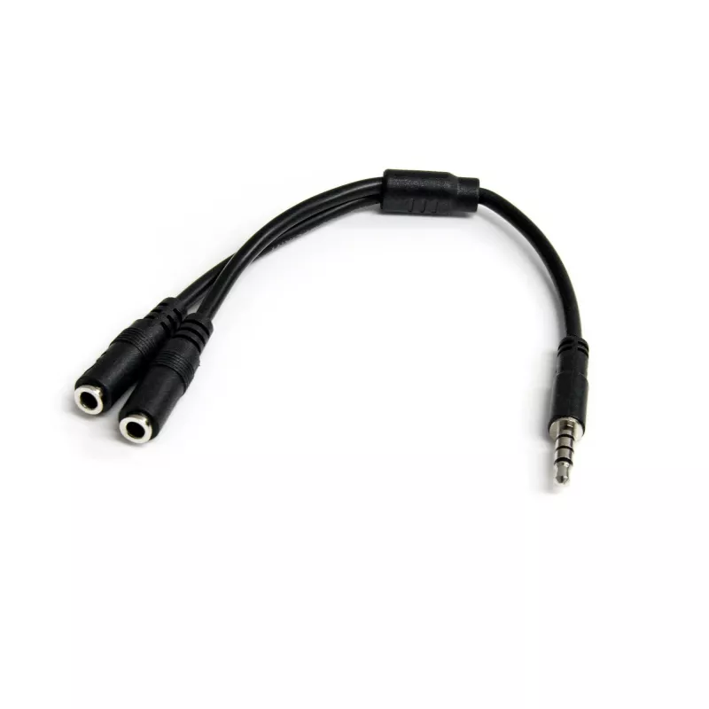 StarTech.com adaptador de auriculares para auriculares con conectores de auricular/micrófono separados – 3,5 mm de 4 polos a 2x 3,5 mm de 3 polos conector macho/hembra
