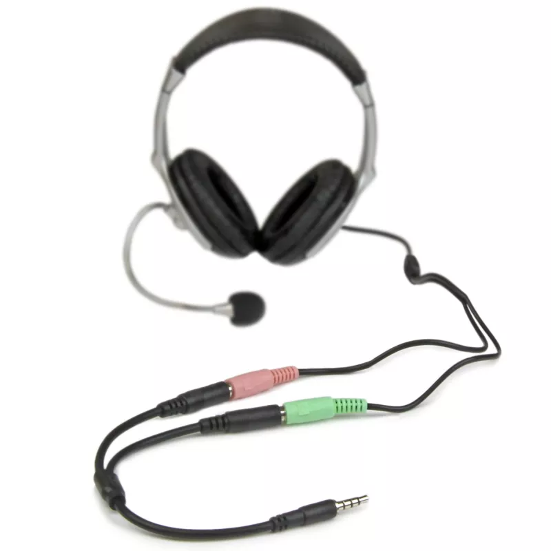 StarTech.com adaptador de auriculares para auriculares con conectores de auricular/micrófono separados – 3,5 mm de 4 polos a 2x 3,5 mm de 3 polos conector macho/hembra