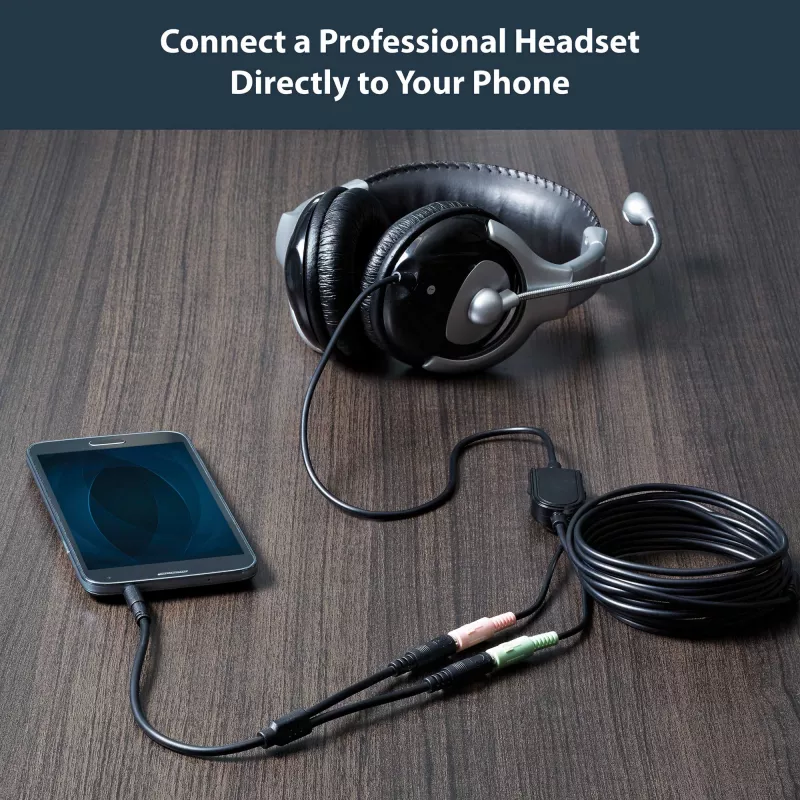 StarTech.com adaptador de auriculares para auriculares con conectores de auricular/micrófono separados – 3,5 mm de 4 polos a 2x 3,5 mm de 3 polos conector macho/hembra