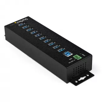 StarTech.com hub USB 3.0 de 10 puertos con fuente de alimentación – hub USB-A industrial de metal con protección ESD y contra sobretensión de 350 W – montaje en carril DIN/pared/mesa – hub USB 3.2 Gen 1 de alta velocidad (5 Gbit/s)