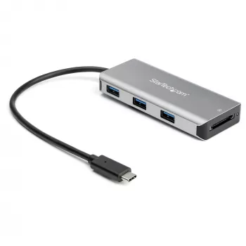 StarTech.com HB31C3ASDMB hub USB-C de 3 puertos con lector de tarjetas SD, 3x USB-A, 10 Gbps, USB 3.1, alimentado por bus, cable de 25 cm, compatible con Thunderbolt 3