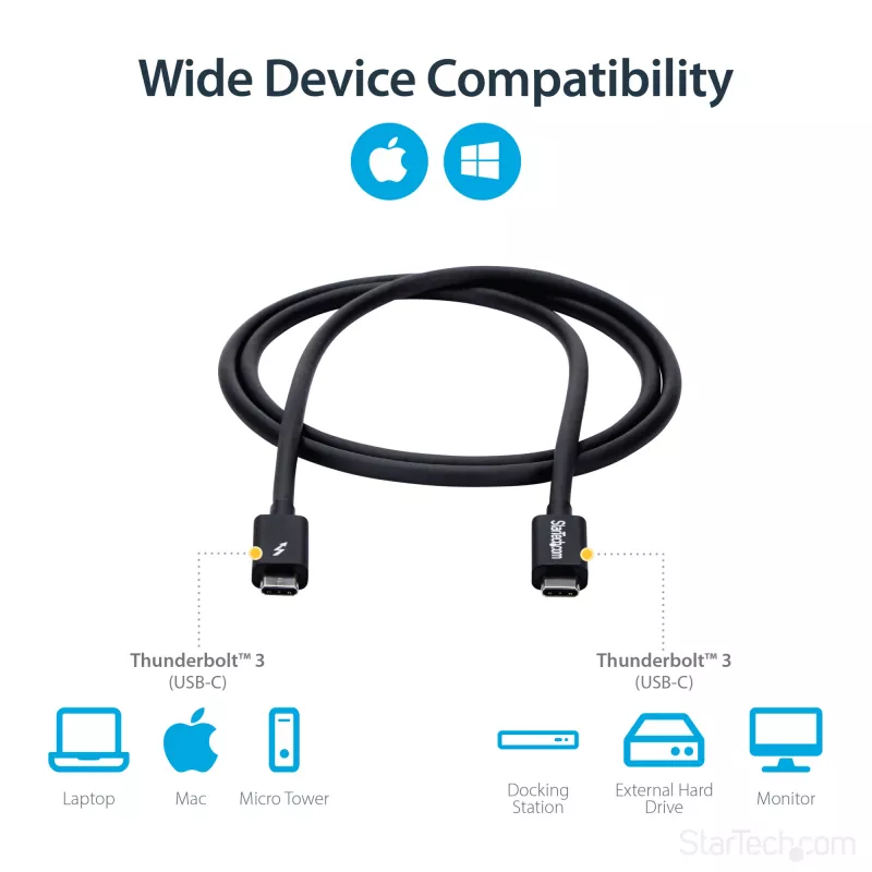 StarTech.com cable USB-C Thunderbolt 3 (20Gbps) de 1m – compatible con Thunderbolt, USB y DisplayPort