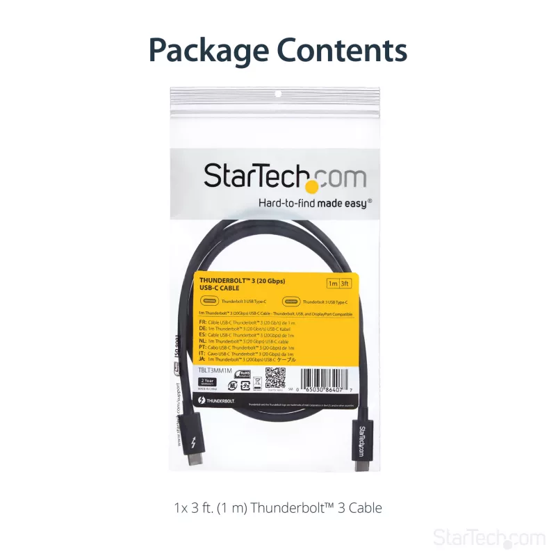 StarTech.com cable USB-C Thunderbolt 3 (20Gbps) de 1m – compatible con Thunderbolt, USB y DisplayPort