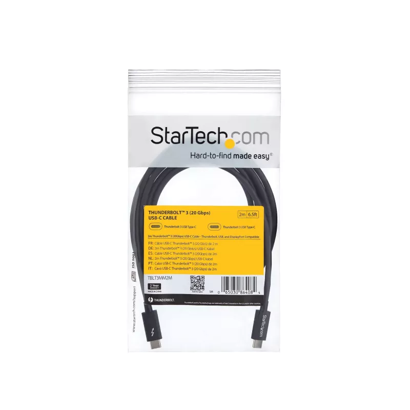StarTech.com cable USB-C Thunderbolt 3 (20Gbit/s) de 2m – compatible con Thunderbolt, USB y DisplayPort