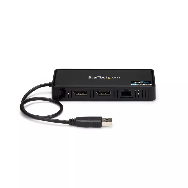 Mini dock USB 3.0 StarTech.com – estación de acoplamiento USB-A de doble monitor con vídeo DisplayPort 4K 60Hz y Gigabit Ethernet – cable de 30 cm – adaptador portátil USB 3.1 Gen 1 Type-A para portátil