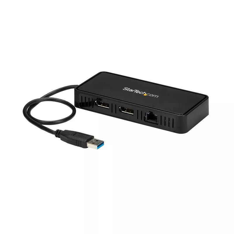 Mini dock USB 3.0 StarTech.com – estación de acoplamiento USB-A de doble monitor con vídeo DisplayPort 4K 60Hz y Gigabit Ethernet – cable de 30 cm – adaptador portátil USB 3.1 Gen 1 Type-A para portátil