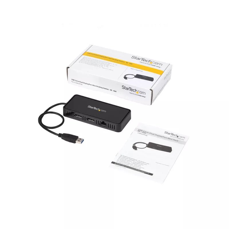 Mini dock USB 3.0 StarTech.com – estación de acoplamiento USB-A de doble monitor con vídeo DisplayPort 4K 60Hz y Gigabit Ethernet – cable de 30 cm – adaptador portátil USB 3.1 Gen 1 Type-A para portátil