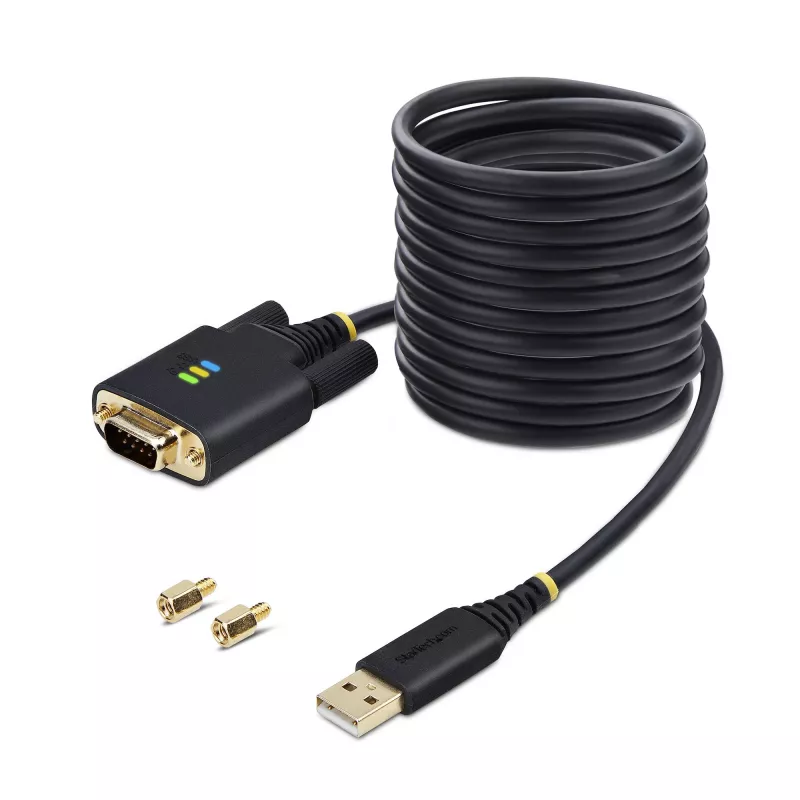 Cable adaptador StarTech.com de 3 m USB a serie, retención de COM, tornillos/tuercas reemplazables, USB-A a DB9 RS232, chip FTDI, protección ESD, Windows/macOS/Linux