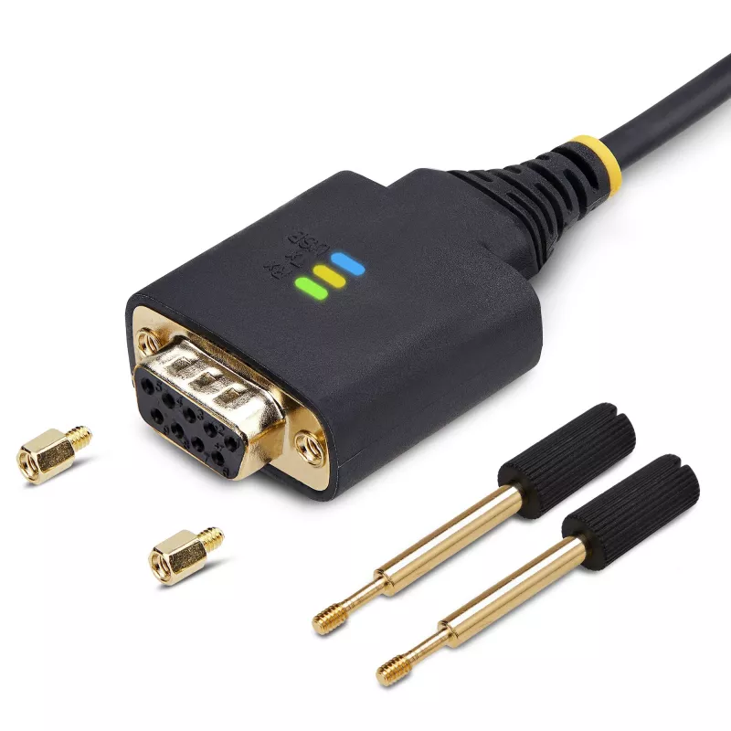 Cable adaptador StarTech.com de 1m USB a serie null modem, tornillos/tuercas DB9 reemplazables, retención de COM, USB-A a RS232, FTDI, protección ESD nivel 4, Windows/macOS/ChromeOS/Linux – construcción robusta en TPE