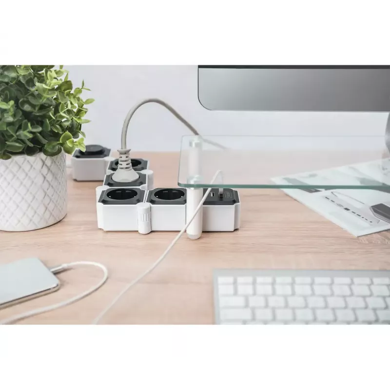Regleta de enchufes Digitus flexible de 4 tomas con 2 puertos USB e interruptor