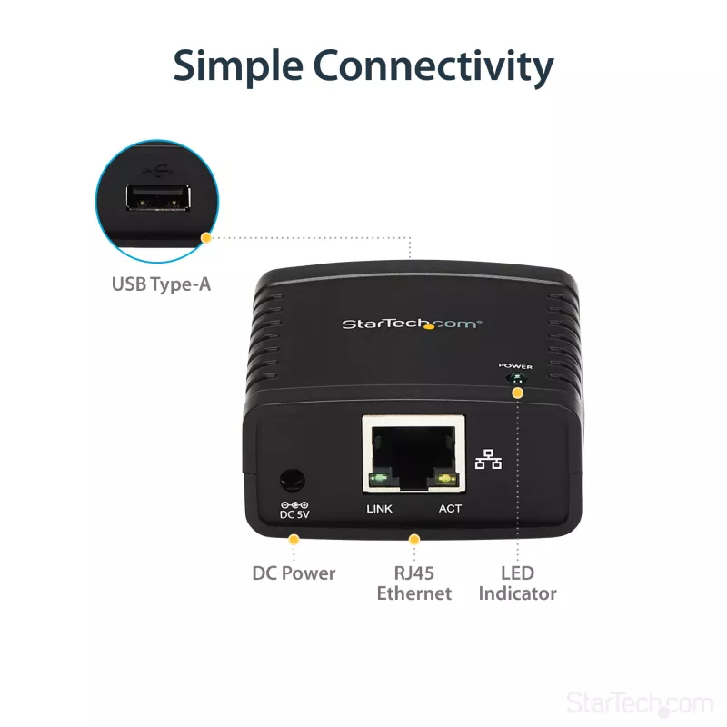 StarTech.com Servidor de impresión LPR de red Ethernet a USB 2.0 10/100Mbps
