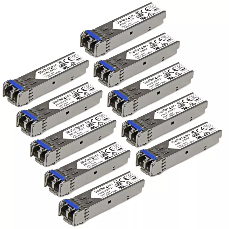StarTech.com J4859C10PKST módulo transceptor SFP compatible con HPE J4859C, 1000BASE-LX, Gigabit Ethernet, SM/MM LC, 10 km / 550 m, 1310 nm, DDM, paquete de 10