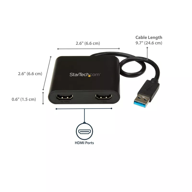 StarTech.com Adaptador USB 3.0 a doble HDMI, convertidor USB a 2x monitor HDMI para Windows (sin soporte para macOS/ChromeOS/Linux) - TAA