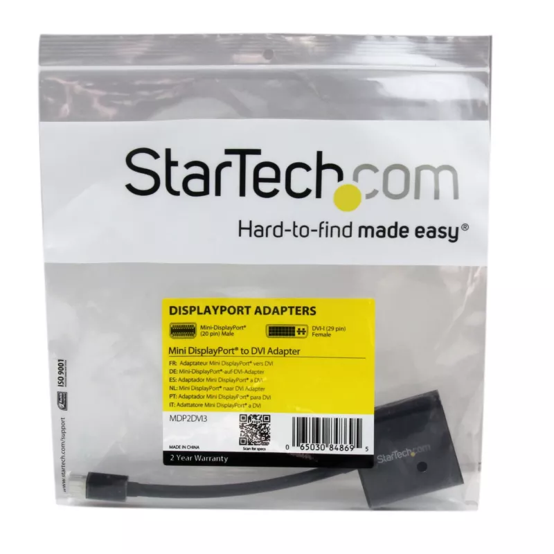 StarTech.com MDP2DVI3 adaptador de Mini DisplayPort a DVI, 1920x1200 (WUXGA), pasivo, compatible con Thunderbolt, 17 cm, negro