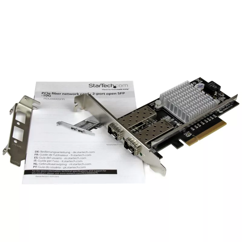 StarTech.com Tarjeta de red de fibra 10G de 2 puertos con SFP+ abierto - PCIe, chipset Intel