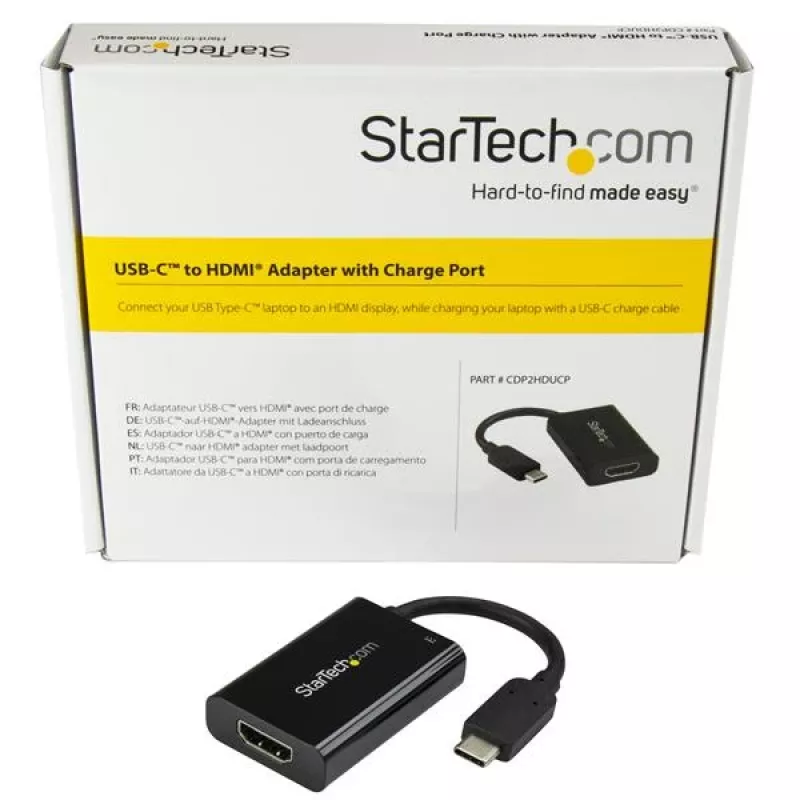 StarTech.com Adaptador USB C a HDMI 2.0 con Power Delivery - Convertidor de vídeo USB Type-C a HDMI 4K 60Hz - Puerto de carga pasante PD de 60W - Compatible con Thunderbolt 3 - Negro