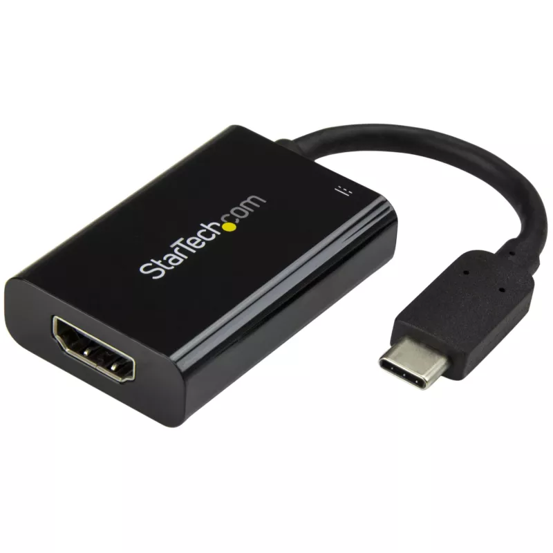 StarTech.com Adaptador USB C a HDMI 2.0 con Power Delivery - Convertidor de vídeo USB Type-C a HDMI 4K 60Hz - Puerto de carga pasante PD de 60W - Compatible con Thunderbolt 3 - Negro