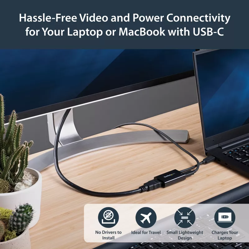 StarTech.com Adaptador USB C a HDMI 2.0 con Power Delivery - Convertidor de vídeo USB Type-C a HDMI 4K 60Hz - Puerto de carga pasante PD de 60W - Compatible con Thunderbolt 3 - Negro