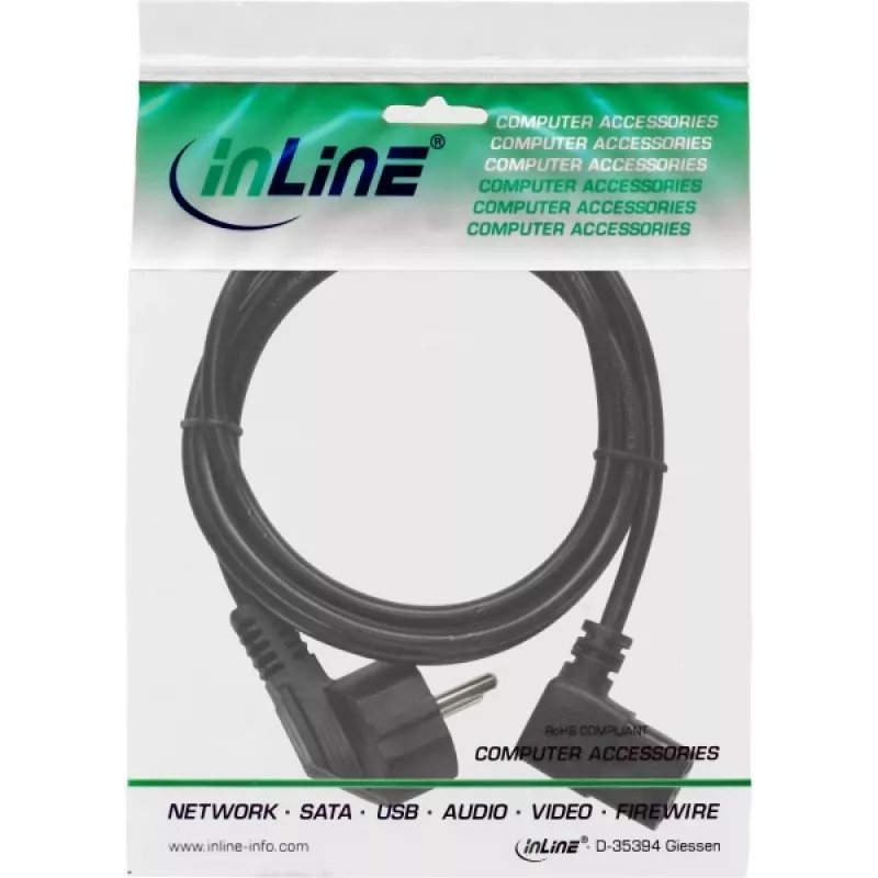InLine Cable de alimentación, CEE 7/7 en ángulo / conector IEC C13 de 3 polos en ángulo, 3 m