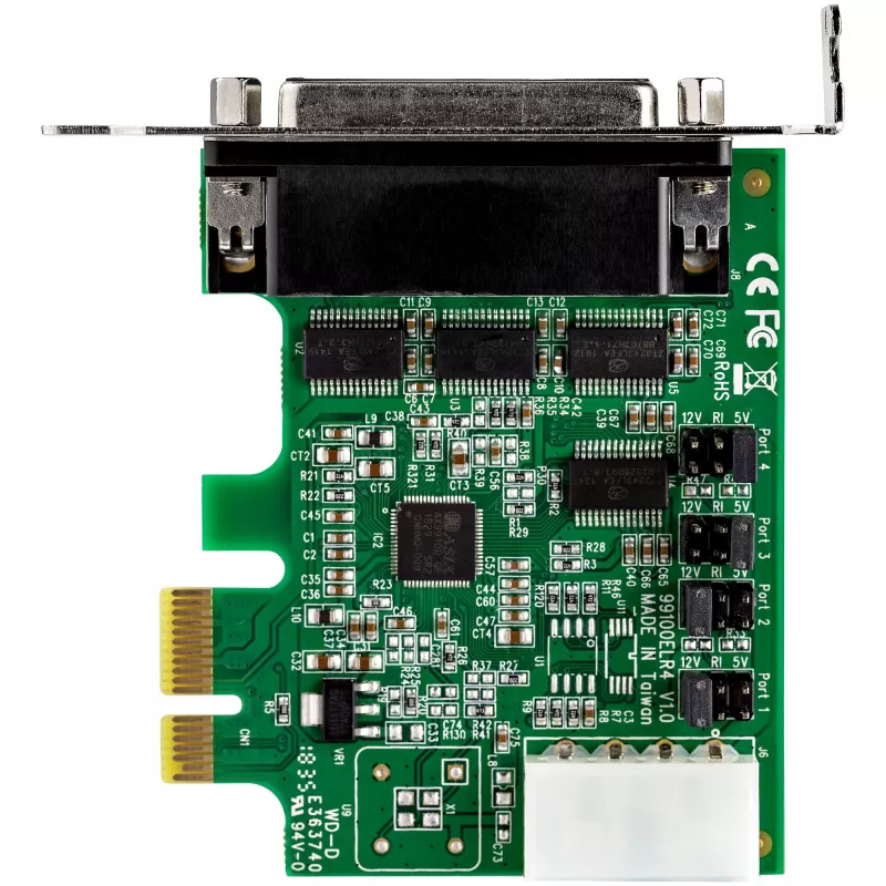 StarTech.com Tarjeta adaptadora serie RS232 PCI Express de 4 puertos – Tarjeta controladora host serie RS232 PCIe – PCIe a serie DB9 – UART 16950 – Tarjeta de expansión de perfil bajo – Windows/Linux – TAA