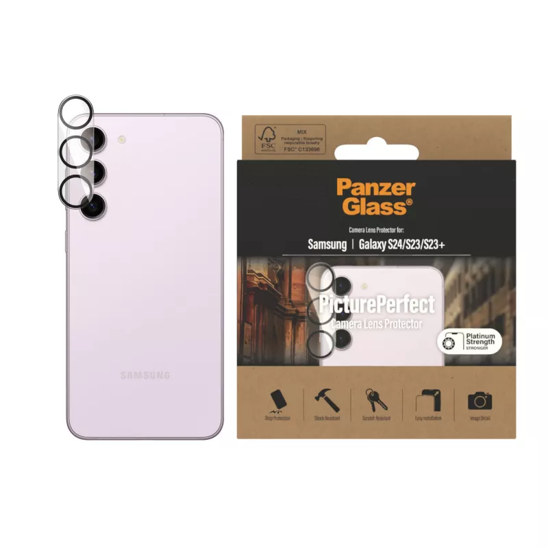 Protector de objetivo de cámara PanzerGlass Samsung Galaxy S23 S23 Plus resistente a arañazos y golpes