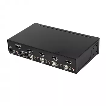 StarTech.com Conmutador KVM DisplayPort de 4 puertos – 4K 60 Hz – pantalla única – conmutador KVM USB DP 1.2 UHD de doble puerto con hub USB 2.0 y audio integrados – Dell, HP, Apple, Lenovo – conforme a TAA