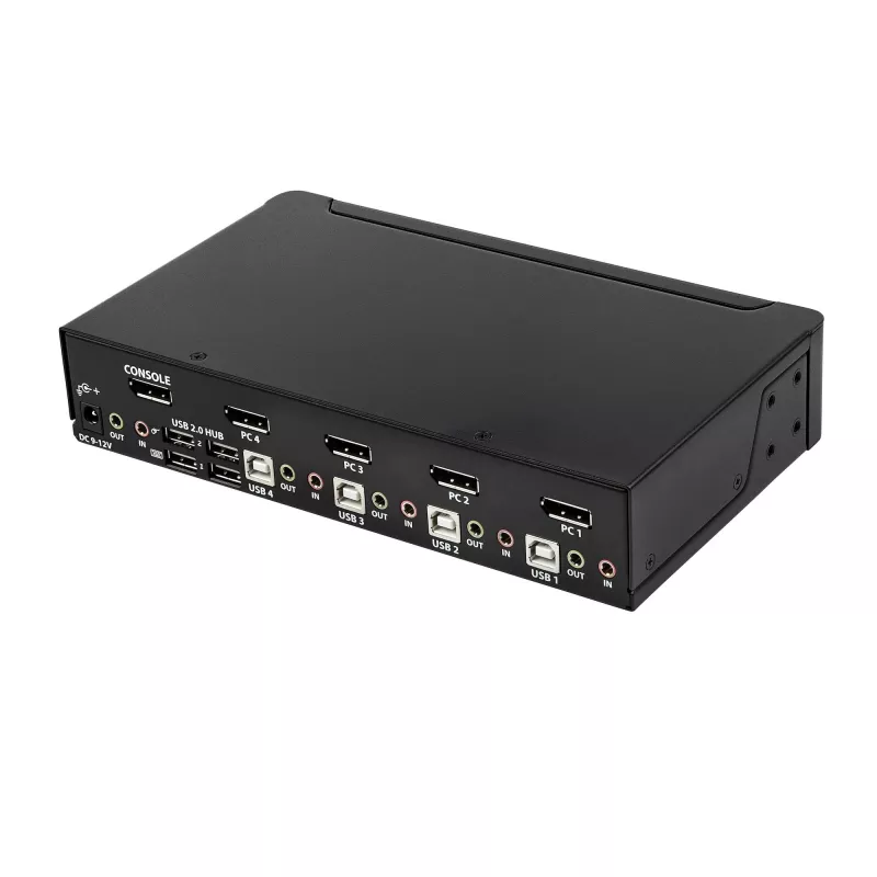 StarTech.com Conmutador KVM DisplayPort de 4 puertos – 4K 60 Hz – pantalla única – conmutador KVM USB DP 1.2 UHD de doble puerto con hub USB 2.0 y audio integrados – Dell, HP, Apple, Lenovo – conforme a TAA