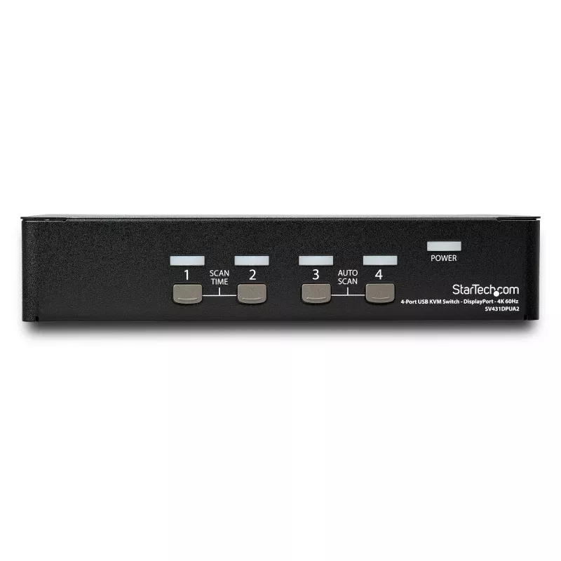 StarTech.com Conmutador KVM DisplayPort de 4 puertos – 4K 60 Hz – pantalla única – conmutador KVM USB DP 1.2 UHD de doble puerto con hub USB 2.0 y audio integrados – Dell, HP, Apple, Lenovo – conforme a TAA