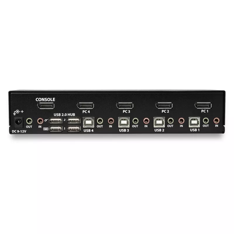 StarTech.com Conmutador KVM DisplayPort de 4 puertos – 4K 60 Hz – pantalla única – conmutador KVM USB DP 1.2 UHD de doble puerto con hub USB 2.0 y audio integrados – Dell, HP, Apple, Lenovo – conforme a TAA