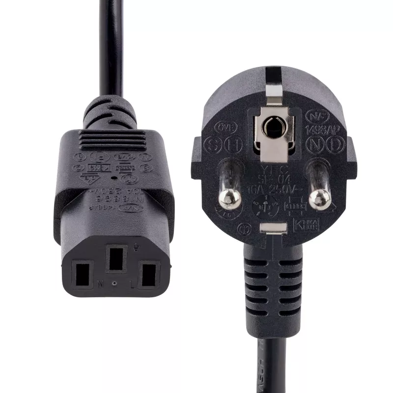 StarTech.com Cable de alimentación de ordenador de 1 m, 18AWG, cable de alimentación de Schuko UE a C13, 250V 10A, cable de alimentación de repuesto negro, cable de alimentación de TV/monitor, cable de alimentación de Schuko CEE 7/7 a IEC 60320 C13 - cable de alimentación de PC