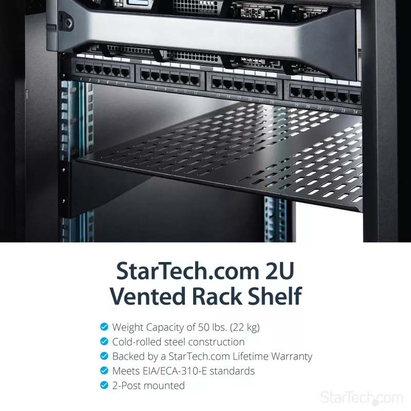 StarTech.com CABSHELF22V bandeja fija ventilada 2U para rack de servidor, 19″, 22″ (55,9 cm) de profundidad, hasta 22 kg, acero, negra