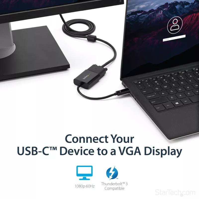 StarTech.com Adaptador USB-C a VGA - negro - 1080p - convertidor de vídeo para tu MacBook Pro - dongle de pantalla USB C a VGA - la versión actualizada es CDP2VGAEC