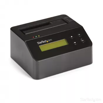 StarTech.com Borrador de discos de una bahía, desinfectador de HDD/SSD independiente, USB 3.0 a SATA II (3 Gbit/s), 9 modos de borrado, pantalla LCD, base desinfectadora de discos con borrado seguro, puerto de impresora DB-9, conforme a TAA