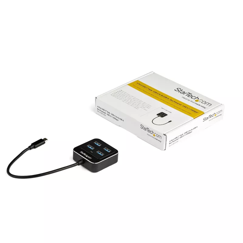 StarTech.com Hub USB C de 4 puertos – USB-C a 4 puertos USB-A – hub SuperSpeed 10 Gbit/s USB 3.2 Gen 2 Type-C – alimentado por bus USB – hub adaptador USB-C a USB portátil/compacto para portátil – aluminio