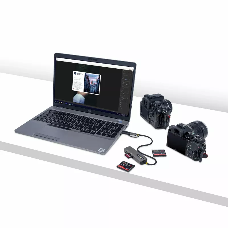 StarTech.com FCREADMICRO3V2 lector de tarjetas de memoria multimedia USB 3.0, SD/microSD/CompactFlash, USB-C con adaptador USB-A, 5 Gbps