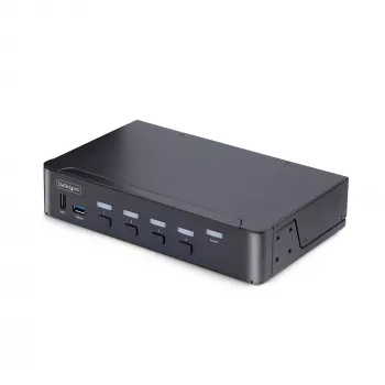StarTech.com Switch KVM DisplayPort de 4 puertos, 8K 60Hz / 4K 144Hz, pantalla única, DP 1.4, 2 puertos USB 3.0, 4 puertos USB 2.0 HID, conmutación por botón y tecla de acceso rápido, conforme a TAA - independiente del sistema operativo, carcasa de metal