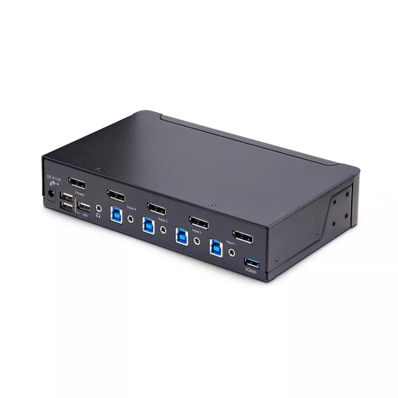 StarTech.com Switch KVM DisplayPort de 4 puertos, 8K 60Hz / 4K 144Hz, pantalla única, DP 1.4, 2 puertos USB 3.0, 4 puertos USB 2.0 HID, conmutación por botón y tecla de acceso rápido, conforme a TAA - independiente del sistema operativo, carcasa de metal