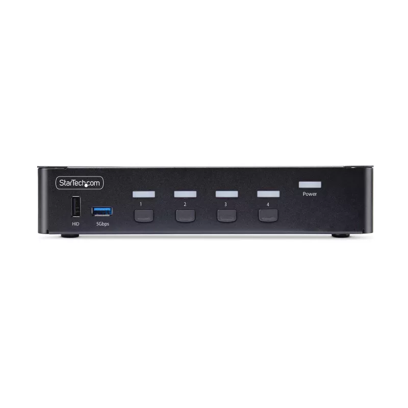 StarTech.com Switch KVM DisplayPort de 4 puertos, 8K 60Hz / 4K 144Hz, pantalla única, DP 1.4, 2 puertos USB 3.0, 4 puertos USB 2.0 HID, conmutación por botón y tecla de acceso rápido, conforme a TAA - independiente del sistema operativo, carcasa de metal
