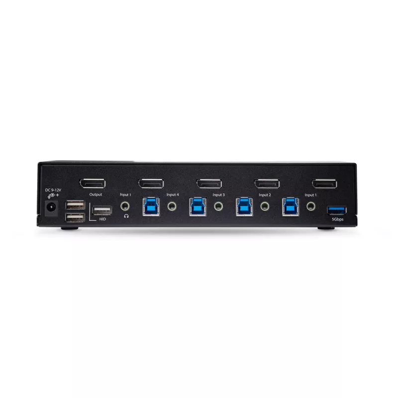 StarTech.com Switch KVM DisplayPort de 4 puertos, 8K 60Hz / 4K 144Hz, pantalla única, DP 1.4, 2 puertos USB 3.0, 4 puertos USB 2.0 HID, conmutación por botón y tecla de acceso rápido, conforme a TAA - independiente del sistema operativo, carcasa de metal