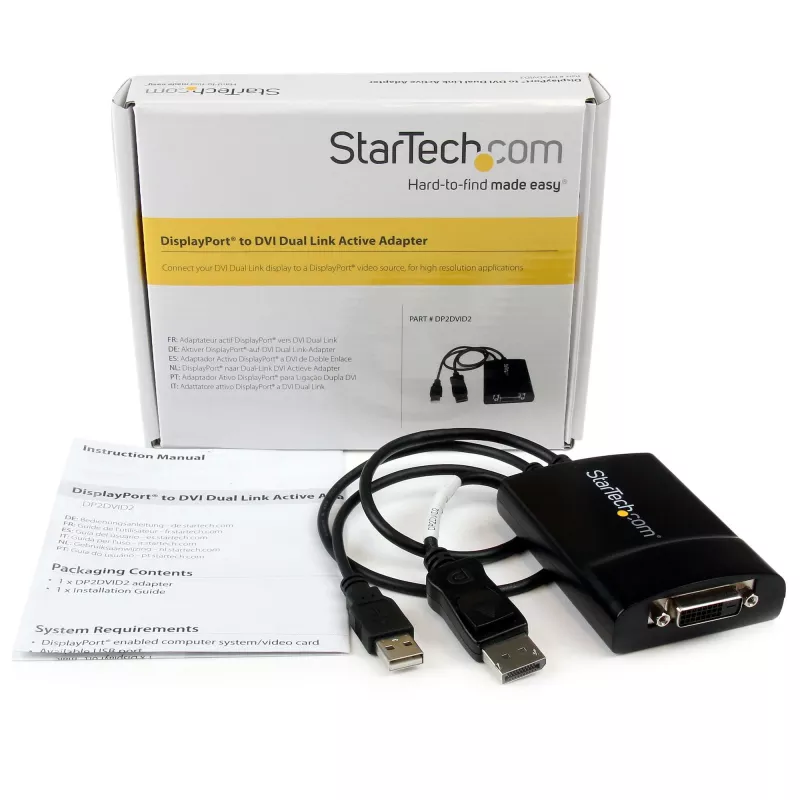 StarTech.com Adaptador activo DisplayPort a DVI Dual Link - Adaptador convertidor de vídeo DisplayPort a DVI-D 2560x1600 60Hz - DP 1.2 a monitor DVI - Alimentación por USB - Conector DP con bloqueo