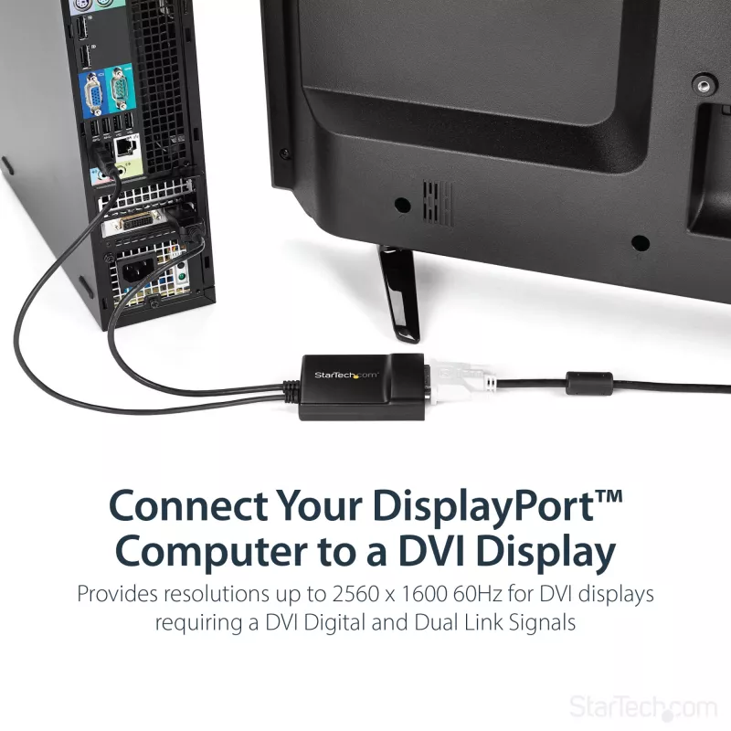 StarTech.com Adaptador activo DisplayPort a DVI Dual Link - Adaptador convertidor de vídeo DisplayPort a DVI-D 2560x1600 60Hz - DP 1.2 a monitor DVI - Alimentación por USB - Conector DP con bloqueo