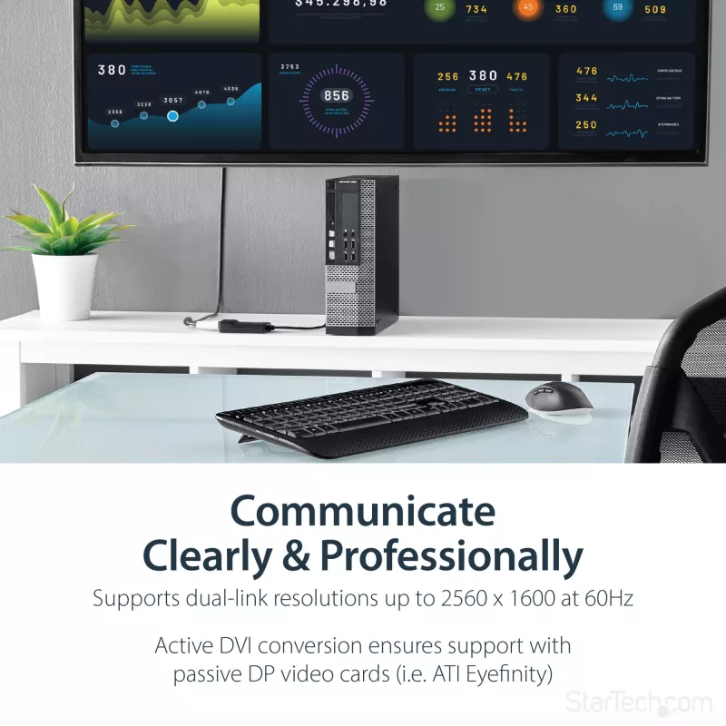 StarTech.com Adaptador activo DisplayPort a DVI Dual Link - Adaptador convertidor de vídeo DisplayPort a DVI-D 2560x1600 60Hz - DP 1.2 a monitor DVI - Alimentación por USB - Conector DP con bloqueo