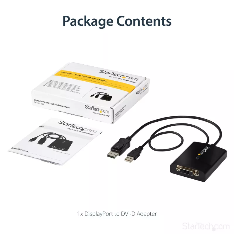 StarTech.com Adaptador activo DisplayPort a DVI Dual Link - Adaptador convertidor de vídeo DisplayPort a DVI-D 2560x1600 60Hz - DP 1.2 a monitor DVI - Alimentación por USB - Conector DP con bloqueo