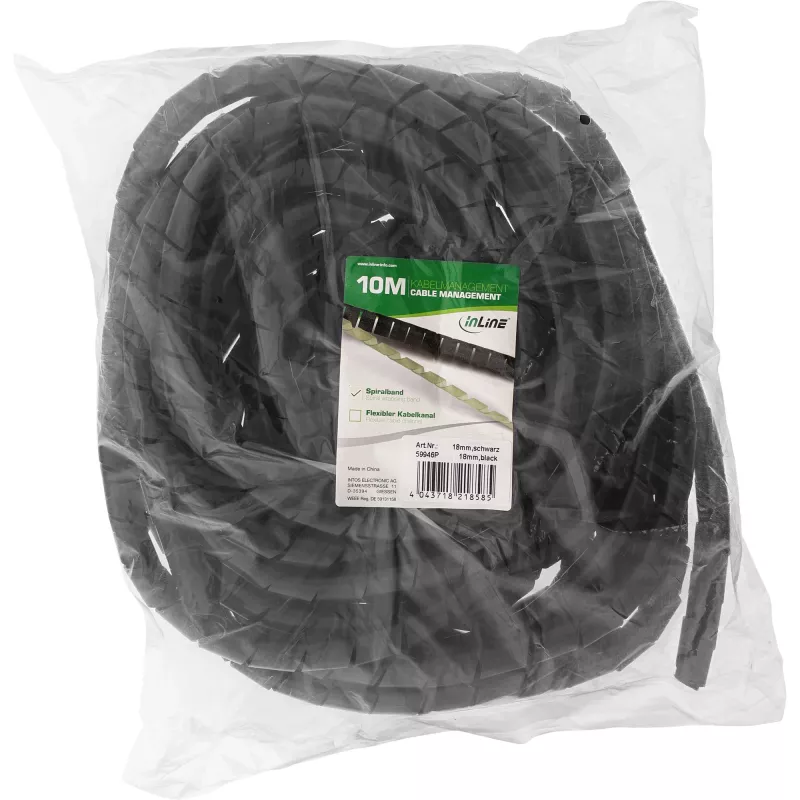 InLine 59946P funda espiral para cables, 10 m, 18 mm, negra